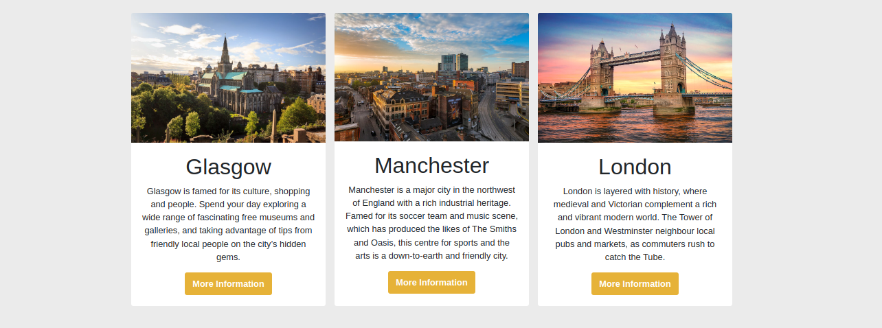 screenshot showing city information cards
