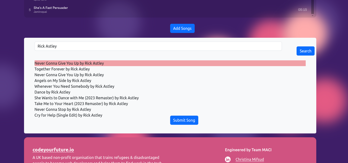  add song functionality screenshot